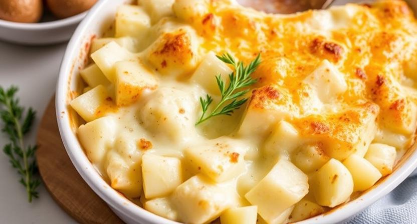 Klassischer Kartoffelauflauf mit Sahne und Käse