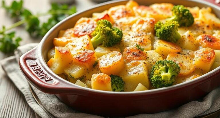 Vegetarischer Kartoffelauflauf mit Brokkoli