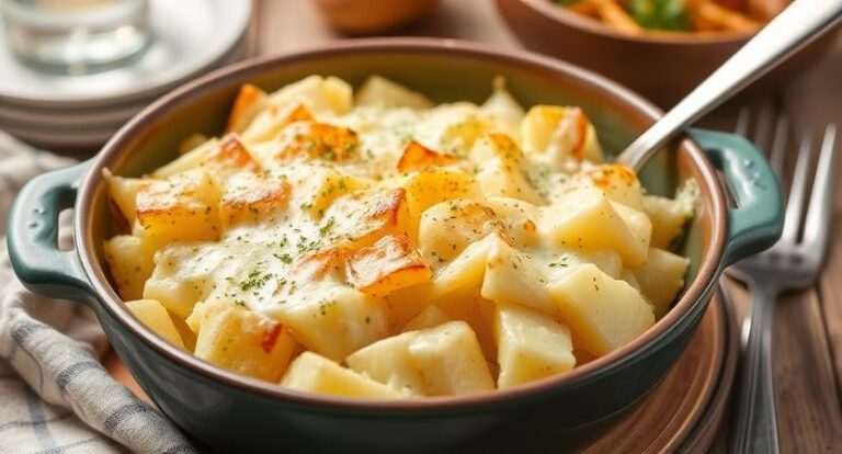 Klassischer Kartoffelauflauf mit Sahne und Käse