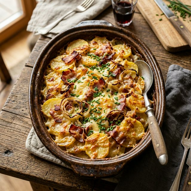 Kartoffelauflauf mit Speck und Zwiebeln