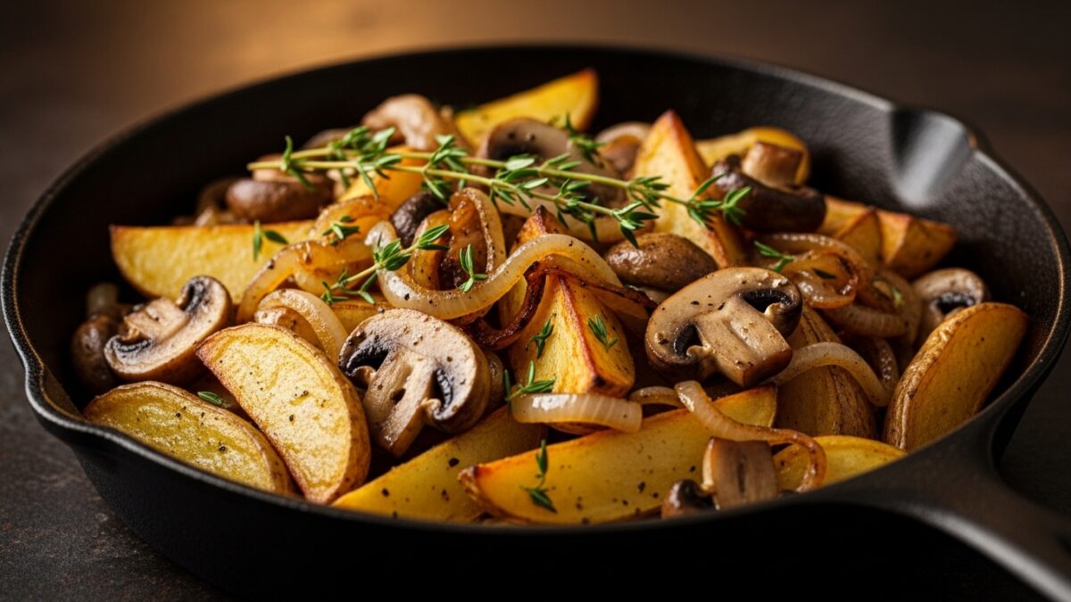 Kartoffelpfanne mit Champignons und Zwiebeln