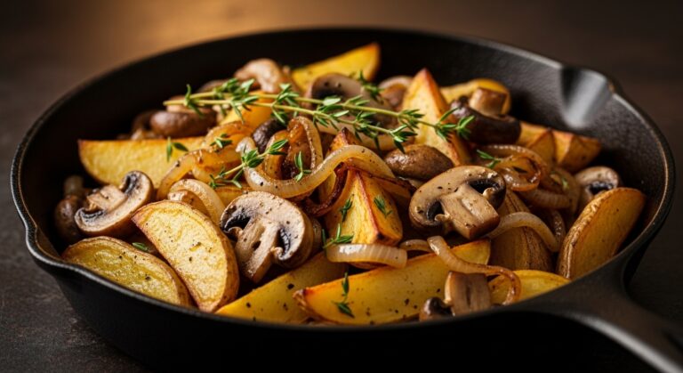 Kartoffelpfanne mit Champignons und Zwiebeln