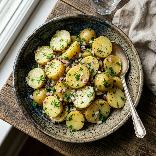 Klassischer deutscher Kartoffelsalat mit Essig und Öl